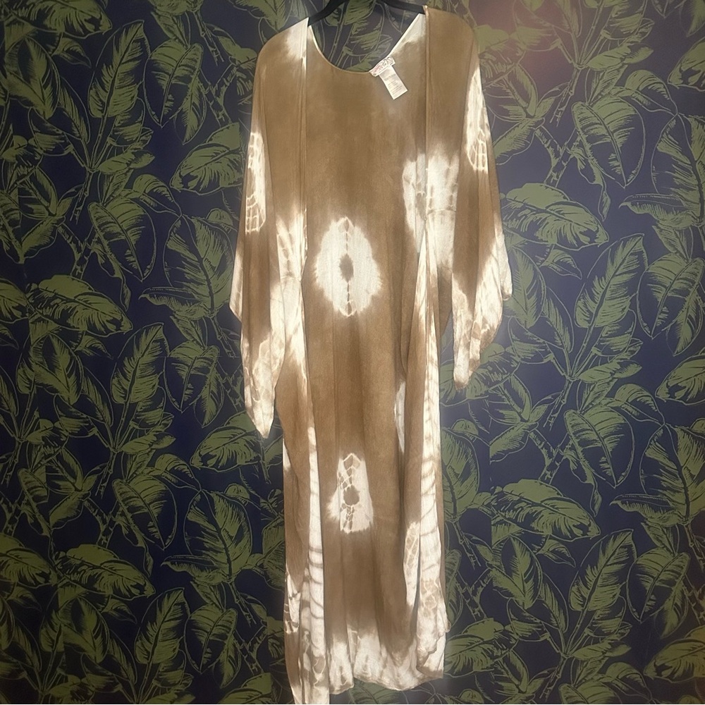 Free People Brown and White Asymmetrical Tie-Dye Dress